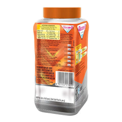 Glucon D jar back view showing nutrition label barcode and orange lid for glucon d orange glucose powder
