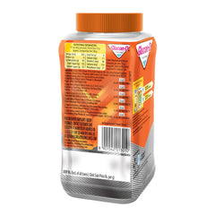 Glucon D jar back view showing nutrition label barcode and orange lid for glucon d orange glucose powder