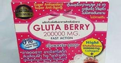 Gluta Berry whitening drink box showing 200000 mg fast action berry supplement packaging