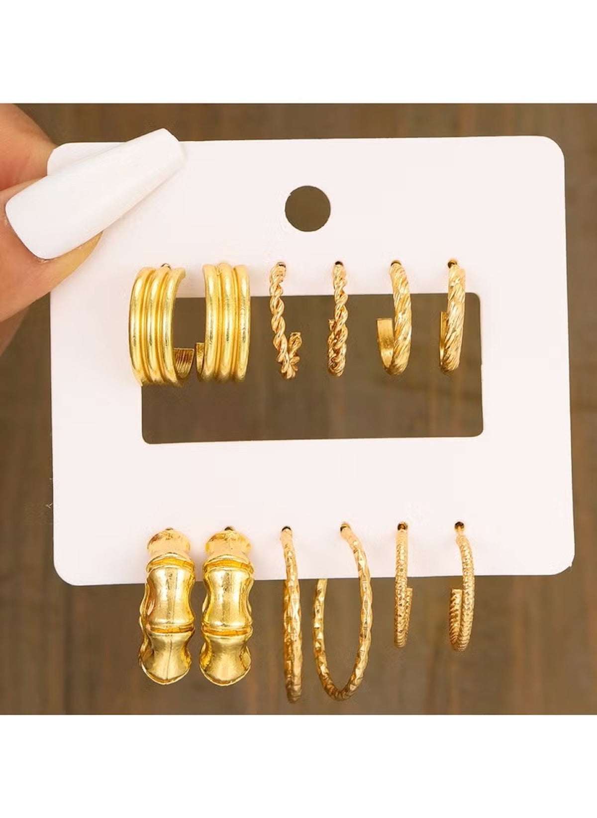 Huitich 6-piece hoop earrings UAE set featuring various gold-tone hoop designs on white card