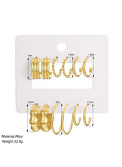 Huitich 6-piece hoop earrings UAE set in gold-tone alloy with various textured designs