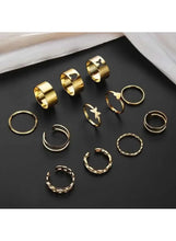 Gold ring set assortment with heart, star, and hoop ring styles