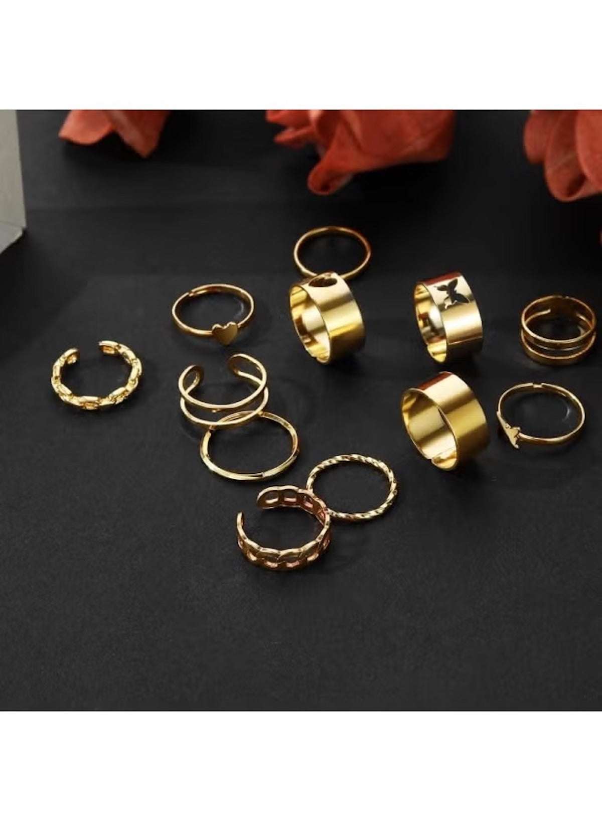 Gold adjustable ring set for women featuring multiple styles and designs for versatile layering
