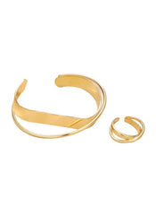 Huitich gold alloy bracelet and ring set with sleek polished finish for elegant jewelry styling