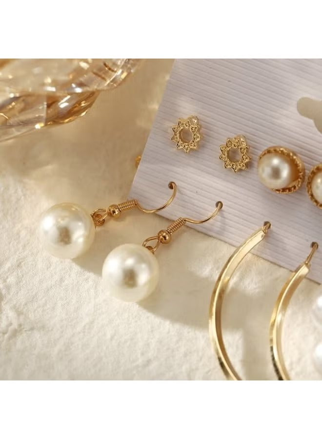 Huitich gold and pearl earring set for women featuring large pearls and delicate studs