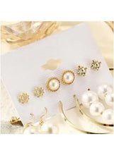Gold-tone faux pearl and flower stud earring set with hoop drop pieces