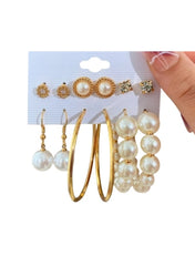Huitich gold and pearl earring set for women featuring various styles including hoops and studs