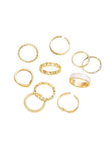 Gold-tone butterfly and pearl ring set, six mixed rings in polished finish