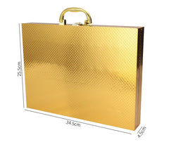 Huitich modern rainbow spoon fork knife set in a gold textured carrying case with handle