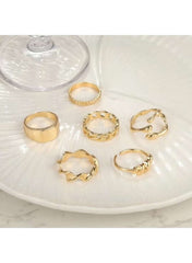 Gold chunky statement ring set featuring six unique styles, perfect for layered looks on any occasion
