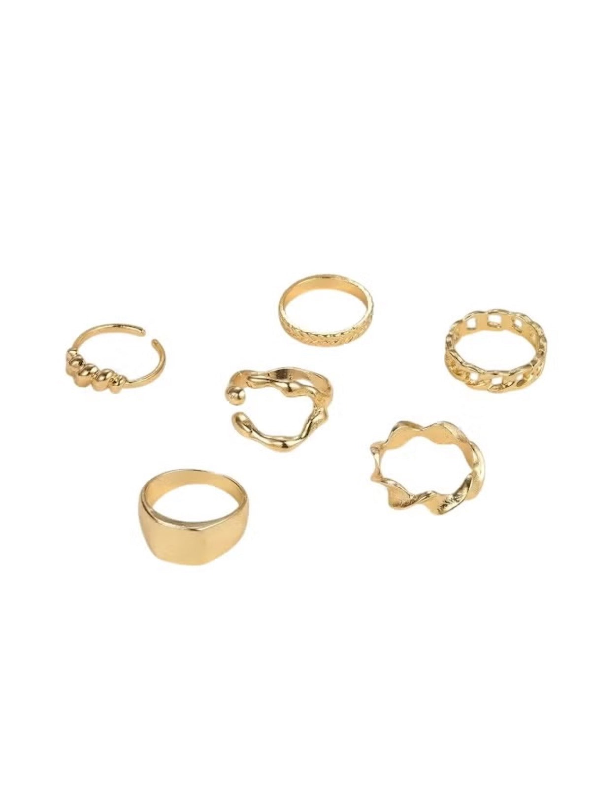 Gold chunky statement ring set featuring six unique designs for stylish layering and fashion