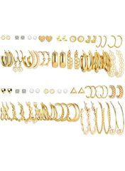 Mumzar gold earring set for women featuring various designs including hoops and studs
