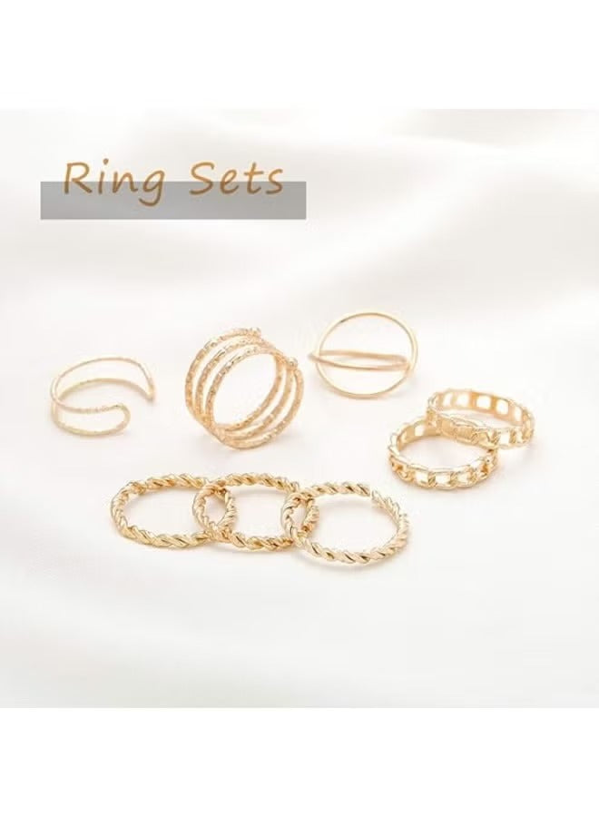 Huitich gold fashion ring set for women featuring multiple styles and designs on a soft background