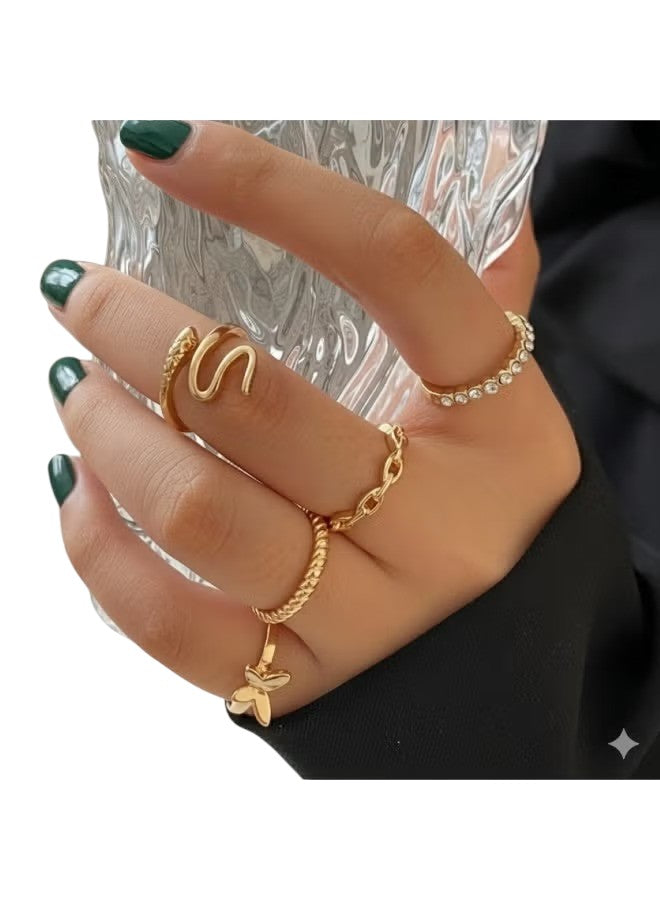 Stylish gold fashion ring set for women featuring elegant designs and sparkling accents