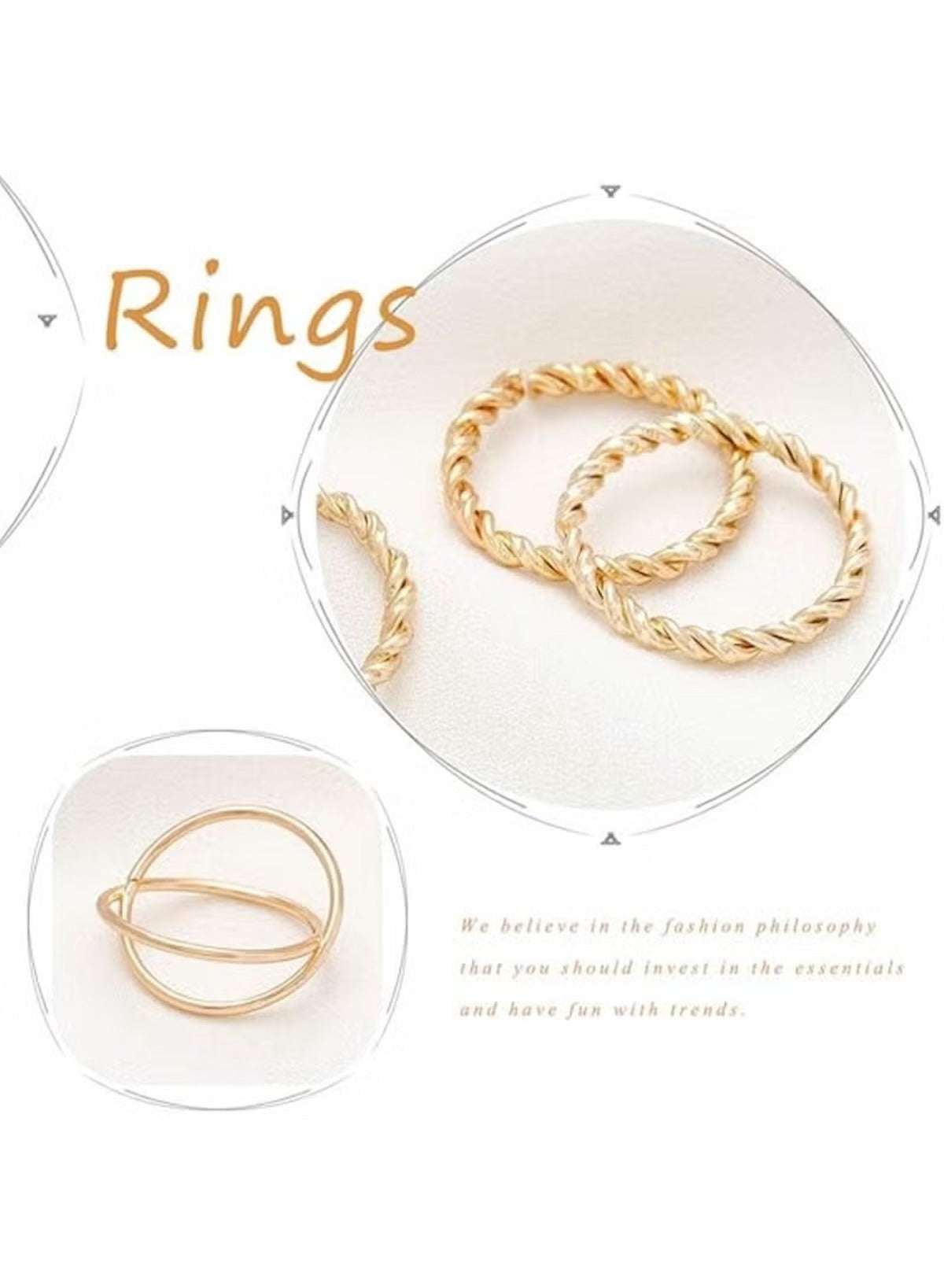 Huitich gold fashion ring set for women with twisted and sleek designs, perfect for layering