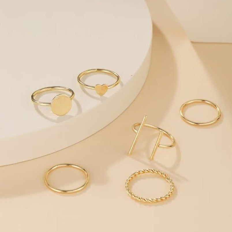 Huitich gold fashion rings set with minimalist designs including heart, circle, and twisted band styles