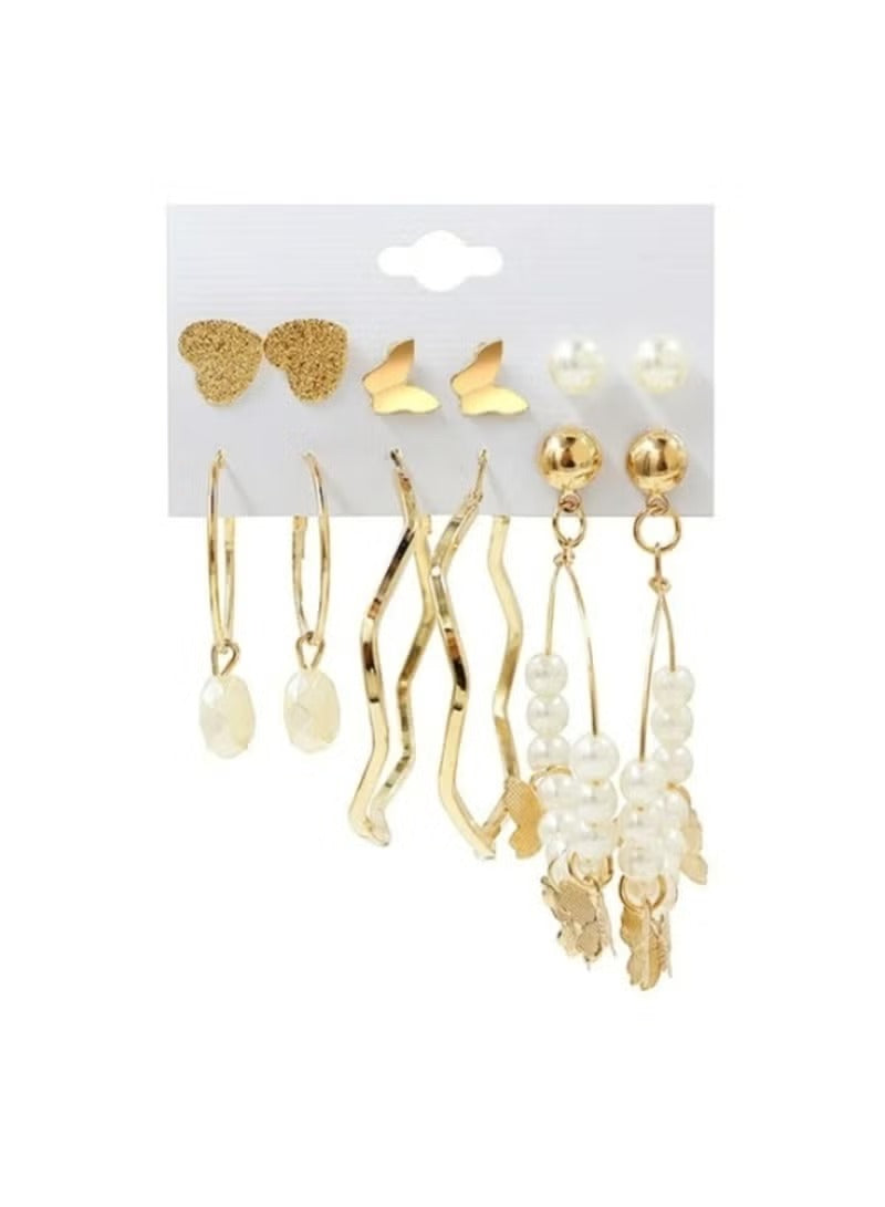 Gold heart and butterfly earring set featuring multiple stylish designs and textures
