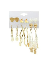 Gold-tone mixed stud and drop earring set with heart, butterfly, and pearl charms