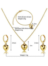 Gold heart pendant necklace and heart drop earrings, matching set