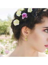 Gold heart drop hoop earrings with hanging heart charm