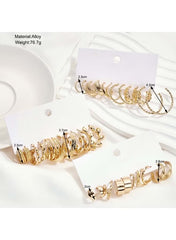 Huitich gold hoop earrings set for women featuring various designs and sizes displayed on a card