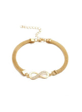 Gold infinity mesh bracelet with crystal-stone detailing and adjustable chain
