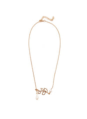 Huitich gold leaf pearl necklace with delicate gold chain and pearl drop pendant