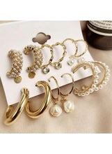 Gold-tone hoop earrings with pearl and crystal drops plus pearl and stud accents