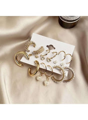 Huitich gold pearl crystal earring set for women featuring multiple styles and designs