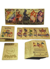 Gold Pokémon card collection set featuring shiny holographic cards and golden packaging by Huitich