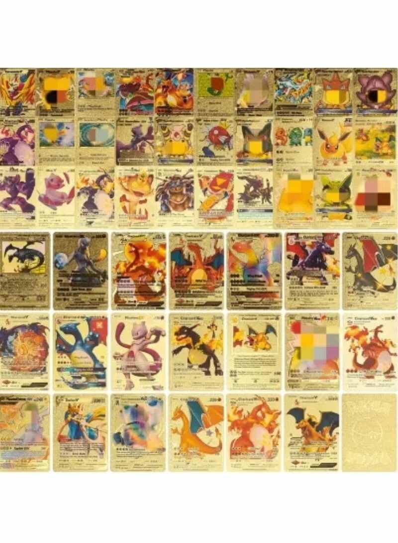 Gold Pokémon card collection set featuring various rare and holographic cards from Pokémon series
