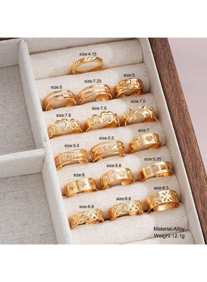 Huitich gold ring set for women displayed in a jewelry box with various styles and sizes