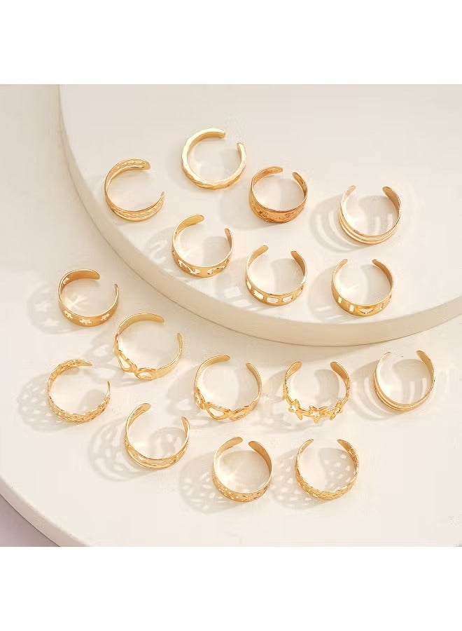 Elegant gold ring set for women featuring various intricate designs and textures
