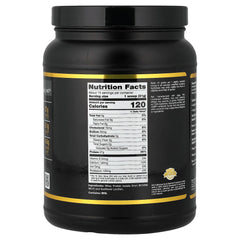 California Gold Nutrition Whey Protein Isolate Unflavored in a black container with nutritional information