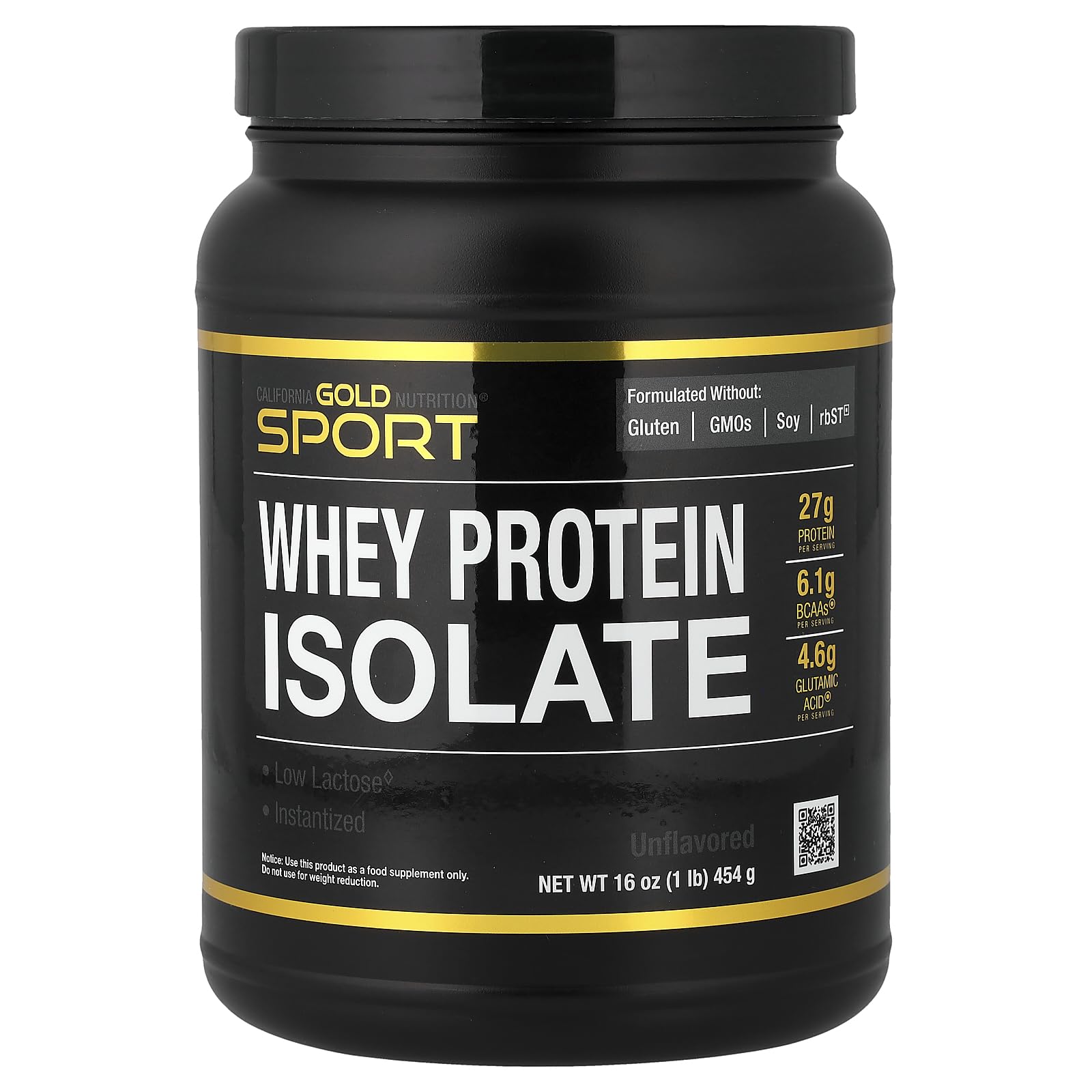 California Gold Nutrition Whey Protein Isolate Unflavored Container with 27g Protein per Serving
