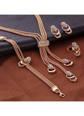 Huitich elegant gold tone jewelry set for women with necklace, bracelet, earrings, and ring featuring sparkling stones