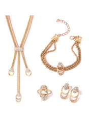 Huitich gold tone jewelry set for women featuring necklace, bracelet, ring, and earrings with rhinestone accents