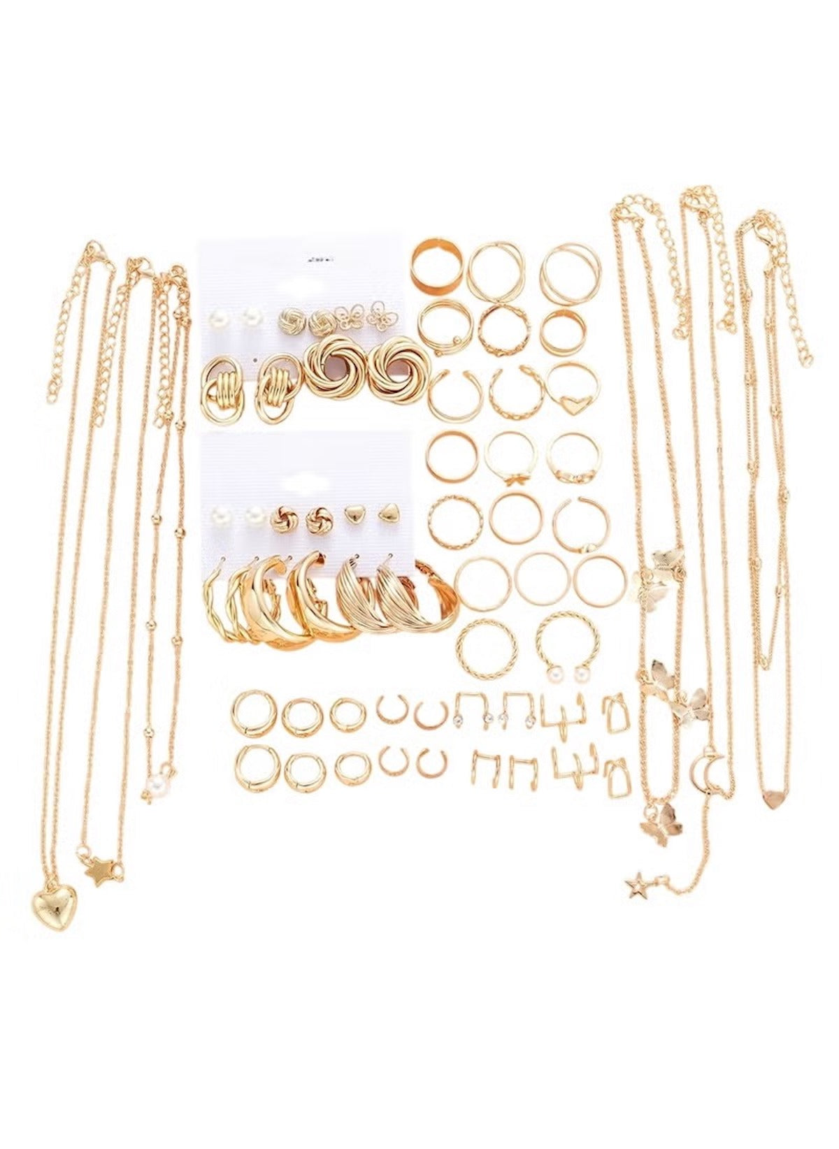 Huitich gold tone jewelry set featuring multiple necklaces, rings, earrings, and bracelets in gold tone finish