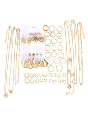 Huitich gold tone jewelry set featuring multiple necklaces, rings, earrings, and bracelets in gold tone finish