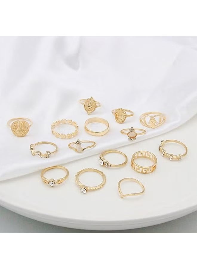 Gold vintage boho ring set for women featuring multiple styles and intricate designs on a white background