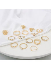 Gold vintage boho ring set for women featuring multiple styles and intricate designs on a white background