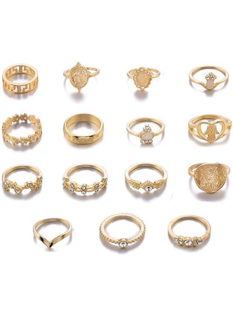 Gold vintage boho ring set for women featuring various intricate designs and styles