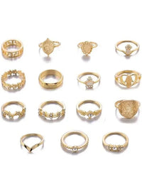 15-Piece Gold Color Vintage & Boho Ring Set – Mixed Designs for Women - Mumzar