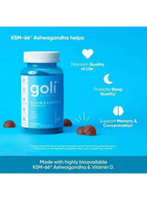 Ashwagandha gummies bottle with health claims graphic and vitamin D text