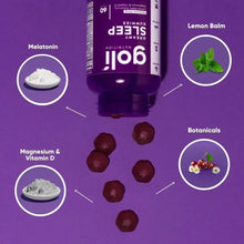Goli Dreamy Sleep bottle with ingredient callouts for Melatonin, Vitamin D, Magnesium