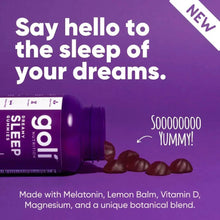 Goli Dreamy Sleep bottle beside purple gummies with promotional text