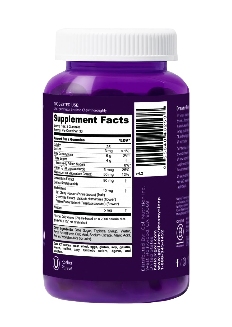 Goli Melatonin Sleep Gummies UAE labeled bottle with supplement facts and dosage instructions