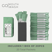 GO Mouthwash 20-pack box with green mint sachet packets