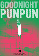 Graphic novel cover with green text 'GOODNIGHT PUNPUN' and white character, Inio Asano