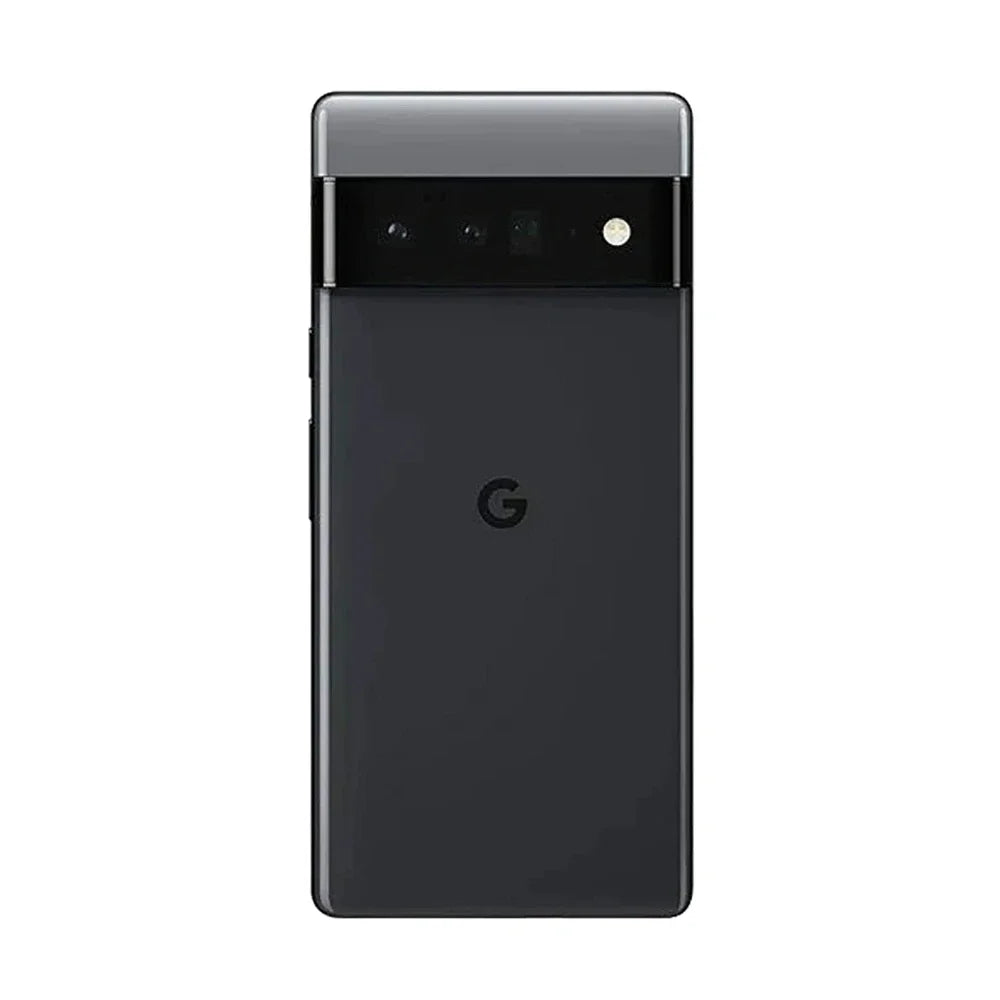 Google Pixel 6 Pro 5G unlocked back view in black showing horizontal camera bar and Google G logo